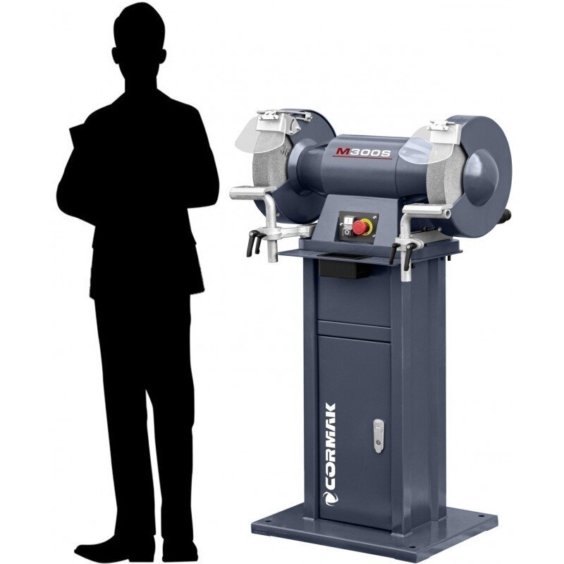 Cormak M 300 S industrial double-disc bench grinder with a base