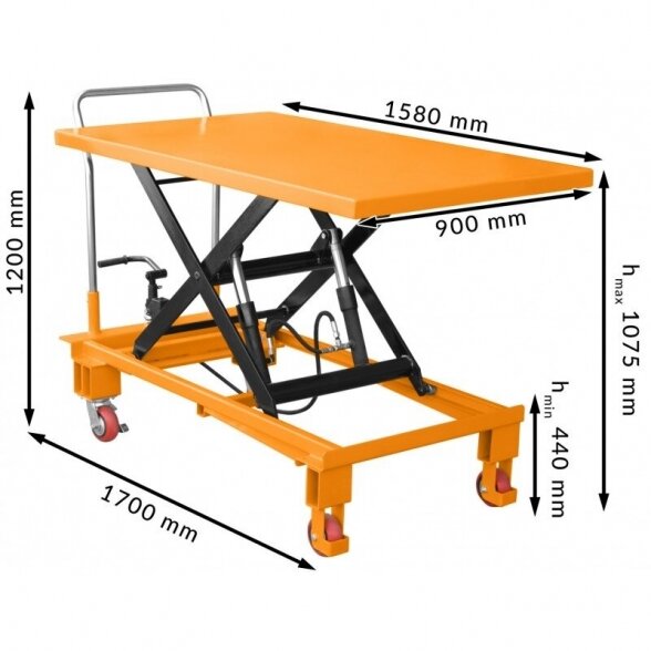 Žirklinis padėklų keltuvas / platforminis vežimėlis TA310 1075 mm 310kg 1